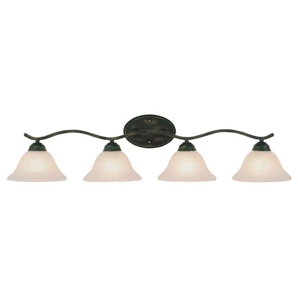 Bel Air Lighting Hollyslope 35 in. 4-Light Oil Rubbed Bronze Bathroom Vanity Light Fixture with Marbleized Glass Shades