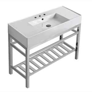 Teorema 2-Ceramic Console Sink Basin in White with Chrome Legs