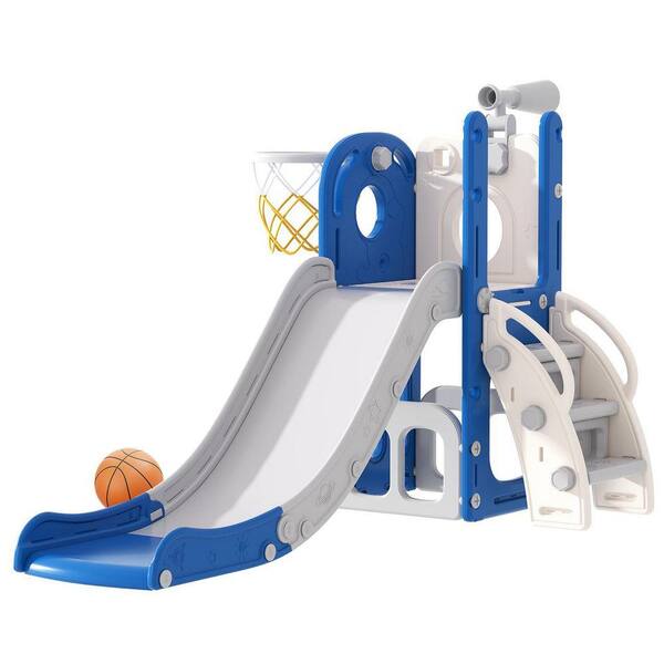6-in-1 Toddler Slide Climber with Basketball Hoop and Telescope, ASTM HDPE Indoor Outdoor Playset