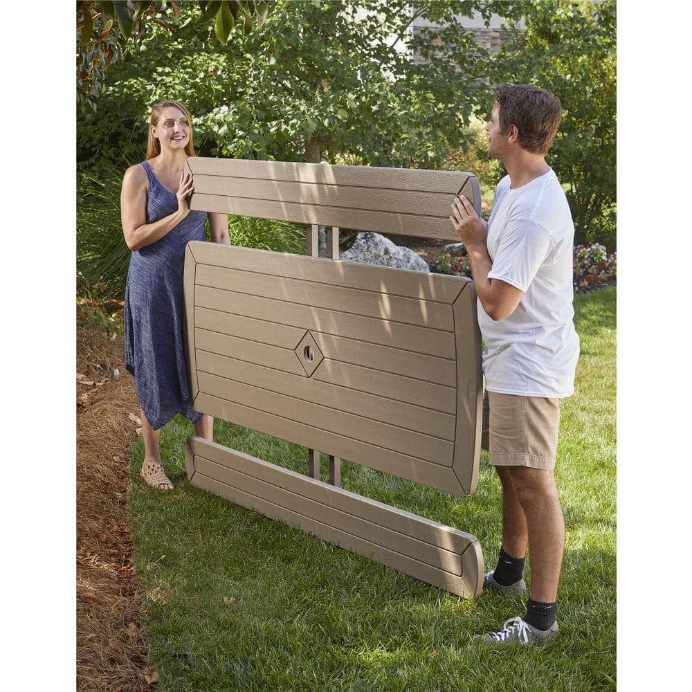 Taupe Polypropylene Folding Picnic Table with Steel Frame