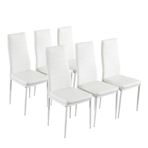 Karl home White PU Leather Metal Side Chair Dining Chairs (Set of 6)
