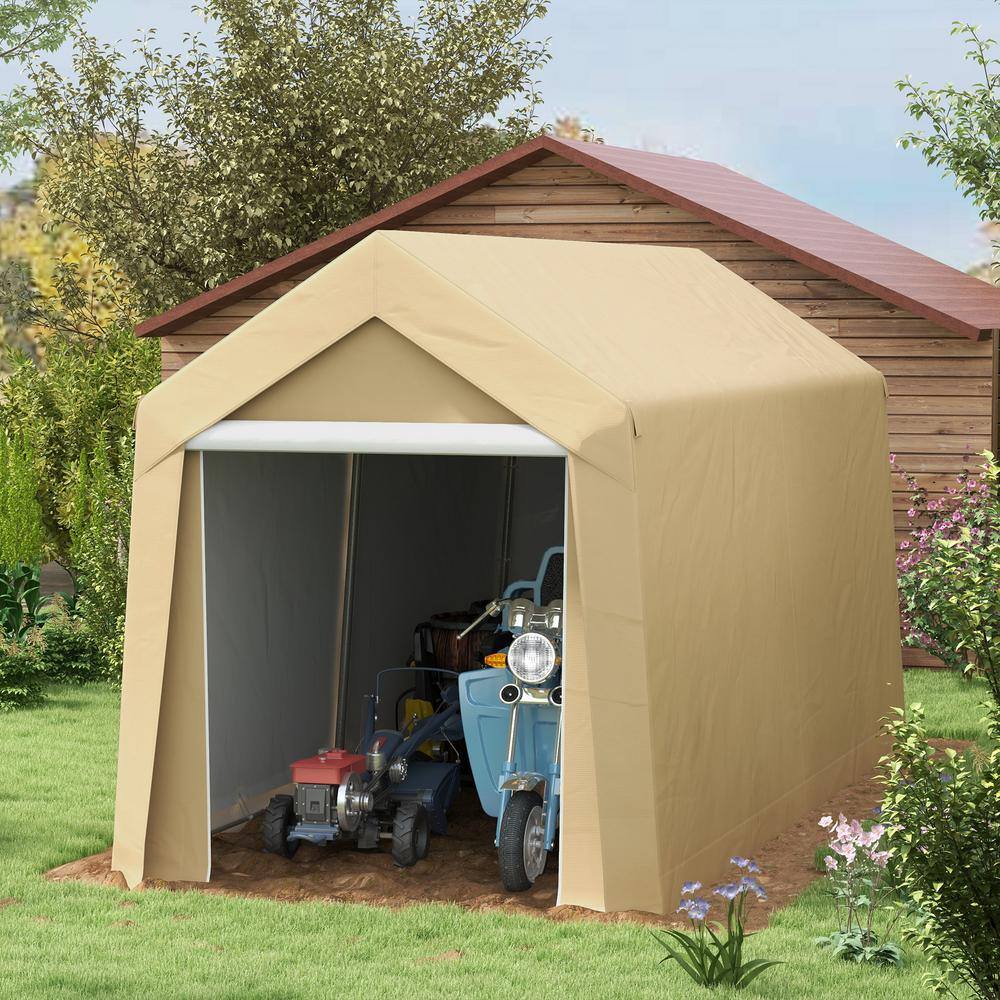 Beige 7' x 12' Portable Storage Tent with Windows