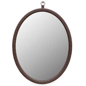 23.6 in. W x 29.9 in. H Small Oval PU Covered MDF Framed Wall Bathroom Vanity Mirror in Copper Brown