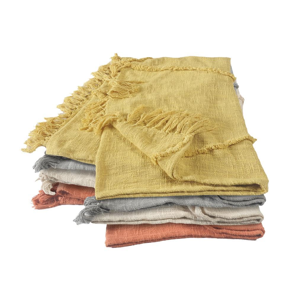 Birch & Cream Handwoven Cotton Throw Blanket with Fringe Accents