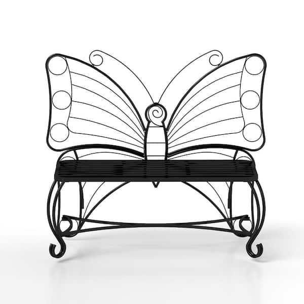 maocao hoom Butterfly Cast Metal Garden Bench, Outdoor Bench Patio Seat, Park Bench Outdoor Seating for Garden, Yard, Park, Entryway