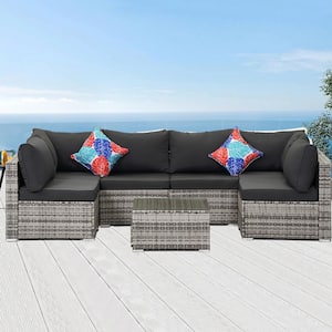 7-Piece Wicker Outdoor Sectional Set Patio Conversation Sofa Set with Gray Cushions