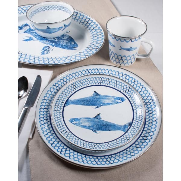 Set of 4 Blue Crab Enamel Ware Dinner Plates, Dinnerware