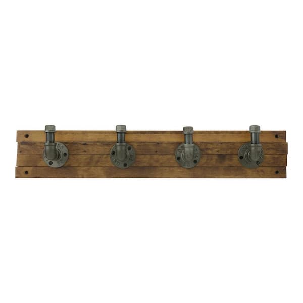 Home Decorators Collection 27 in. Brown Hook Rack with 4 Industrial Pipe Hooks