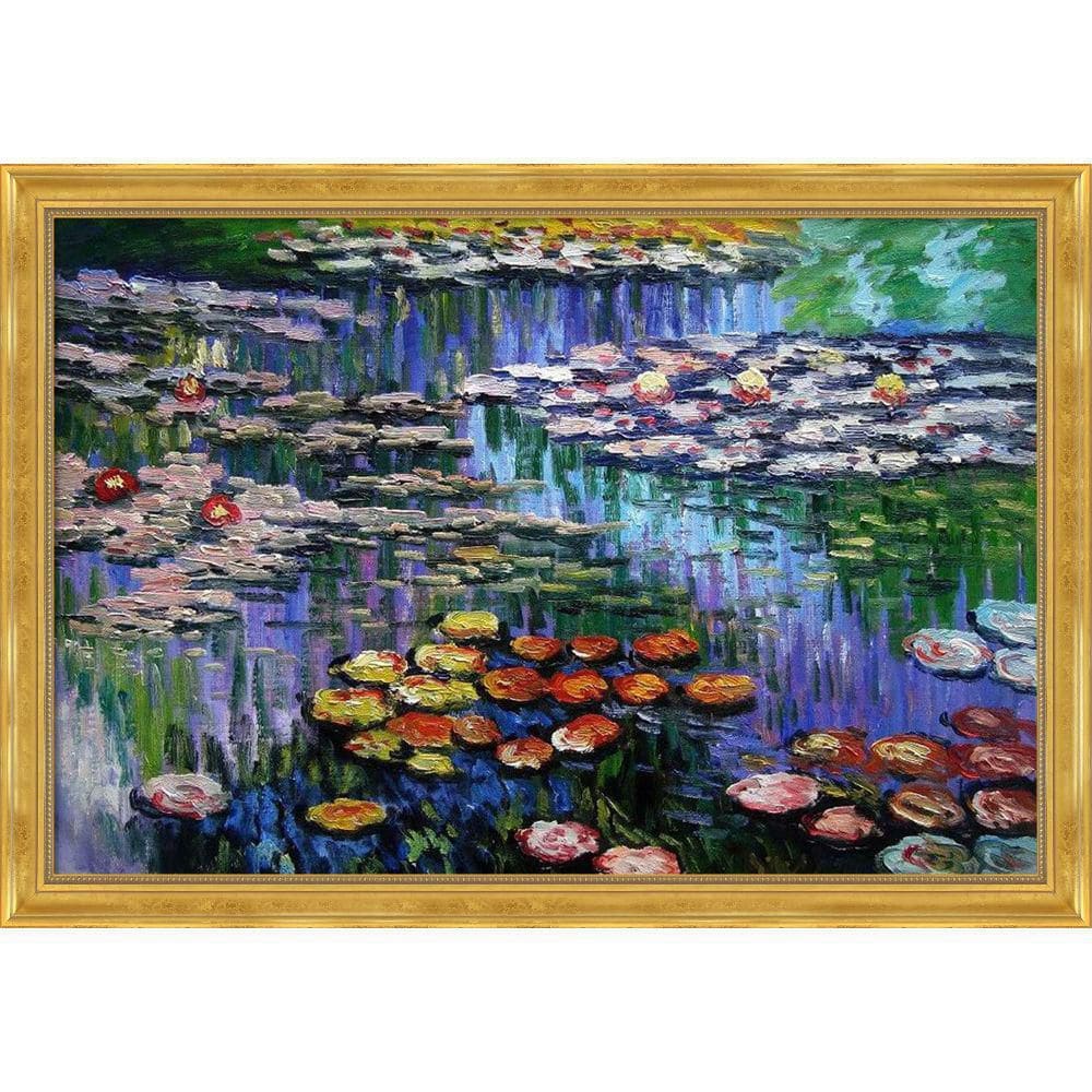 La Pastiche Water Lilies Pink by Claude Monet Milan Gold Framed Oil Painting Art Print 28 in. x 40 in., Silver