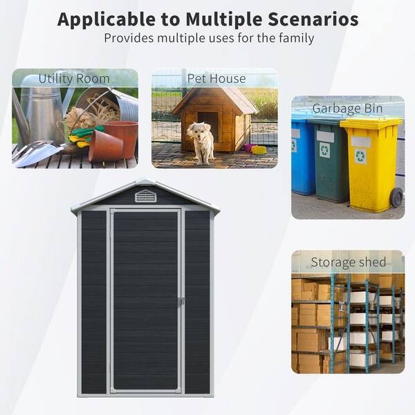 Unbranded - Outdoor 4 ft. W x 6 ft. D Resin Storage Shed with Floor, Window and Lockable Door Black (24 sq. ft. )