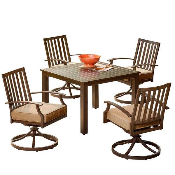 Royal Garden Bridgeport 5-Piece Metal Motion Outdoor Dining Set with Tan Cushions