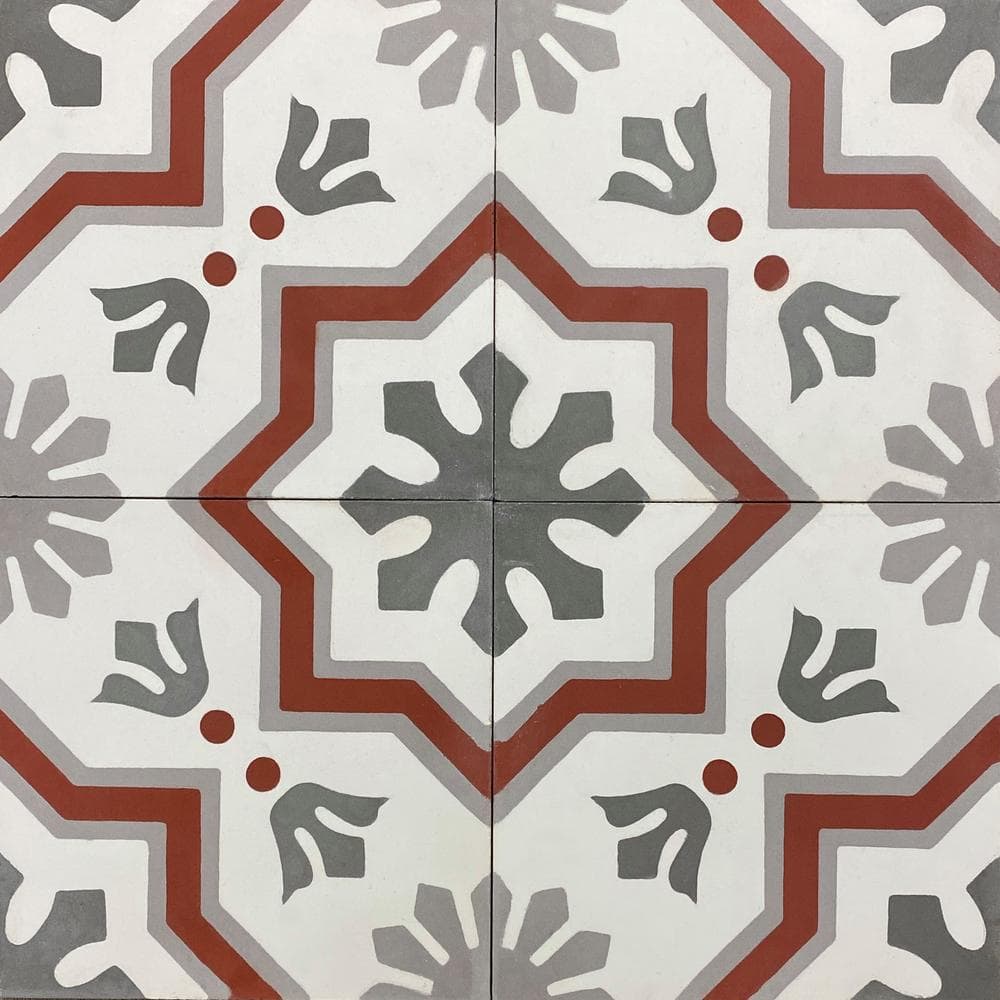 KCT 08 Maroon, White, Grey, Dark Grey 8 in. x 8 in. Regular Handmade Floor/