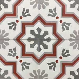 KCT 08 Maroon, White, Grey, Dark Grey 8 in. x 8 in. Regular Handmade Floor/Wall Cement Tile (7.11 sq. ft./Box)