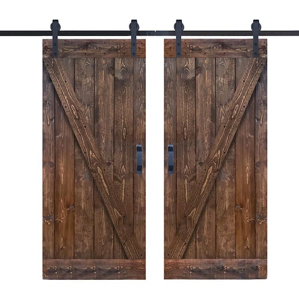 ISLIFE Z Series 36in.Wx 84 in.H 2-Panels Dark Walnut Finished Solid Wood Sliding Barn Door with Hardware Kit - Need Assemble