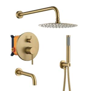 Wall Mount Single Handle 1-Spray Tub and Shower Faucet 1.8 GPM in. Brushed Gold S1 Pressure Balance Valve Included