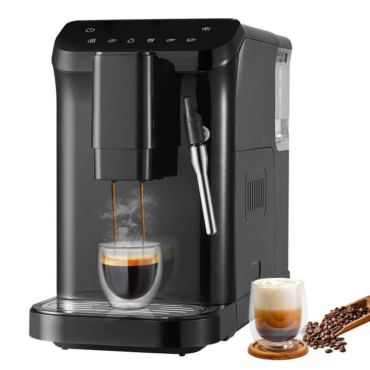 VEVOR 6.3 Cups Espresso Machine Silver 20-Bar Auto Coffee with Frother Steam Wand Built-In Grinder with 1.5 L Water Tank Black