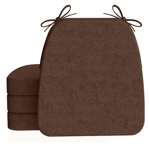 17" x 16" Chair Cushions, 2" Thick Dining Chair Pads with Ties,Set of 4,Brown
