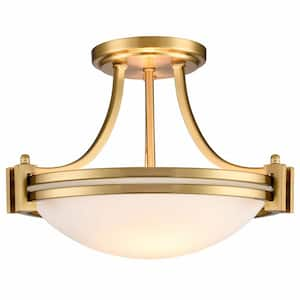 14.57 in. 2-Light Gold Flush Mount with Frosted Glass Shade and No Light Bulb Type Included (1-Pack)