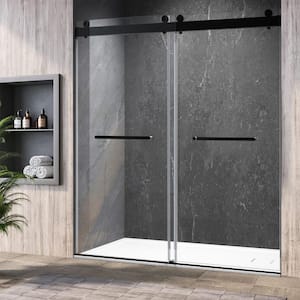70 in.-76 in. W x 76 in. H Double Sliding Frameless Soft Close Shower Door in Matte Black,3/8 in. (10 mm)Tempered Glass