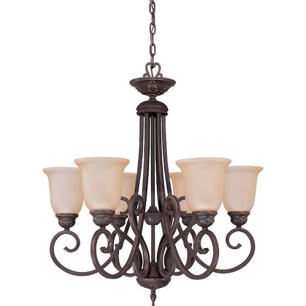 Glomar Halsey - 6-Light Chandelier with Vintage Champagne Glass Sudbury Bronze-DISCONTINUED