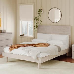 Modern Concise Style Stone Gray Solid Wood Grain Frame Full Size Platform Bed