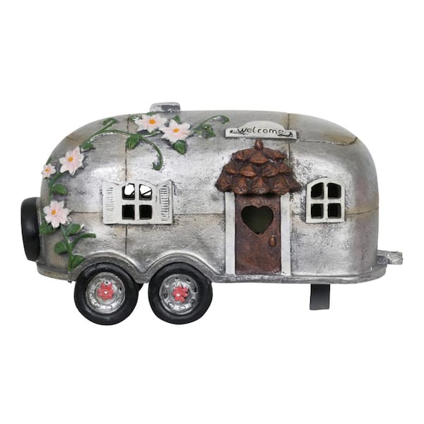 Exhart Solar Silver Camping Trailer Statue