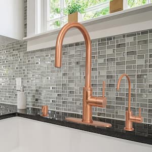 Single-Handle Pull Down Sprayer Kitchen Faucet with Deckplate in Copper
