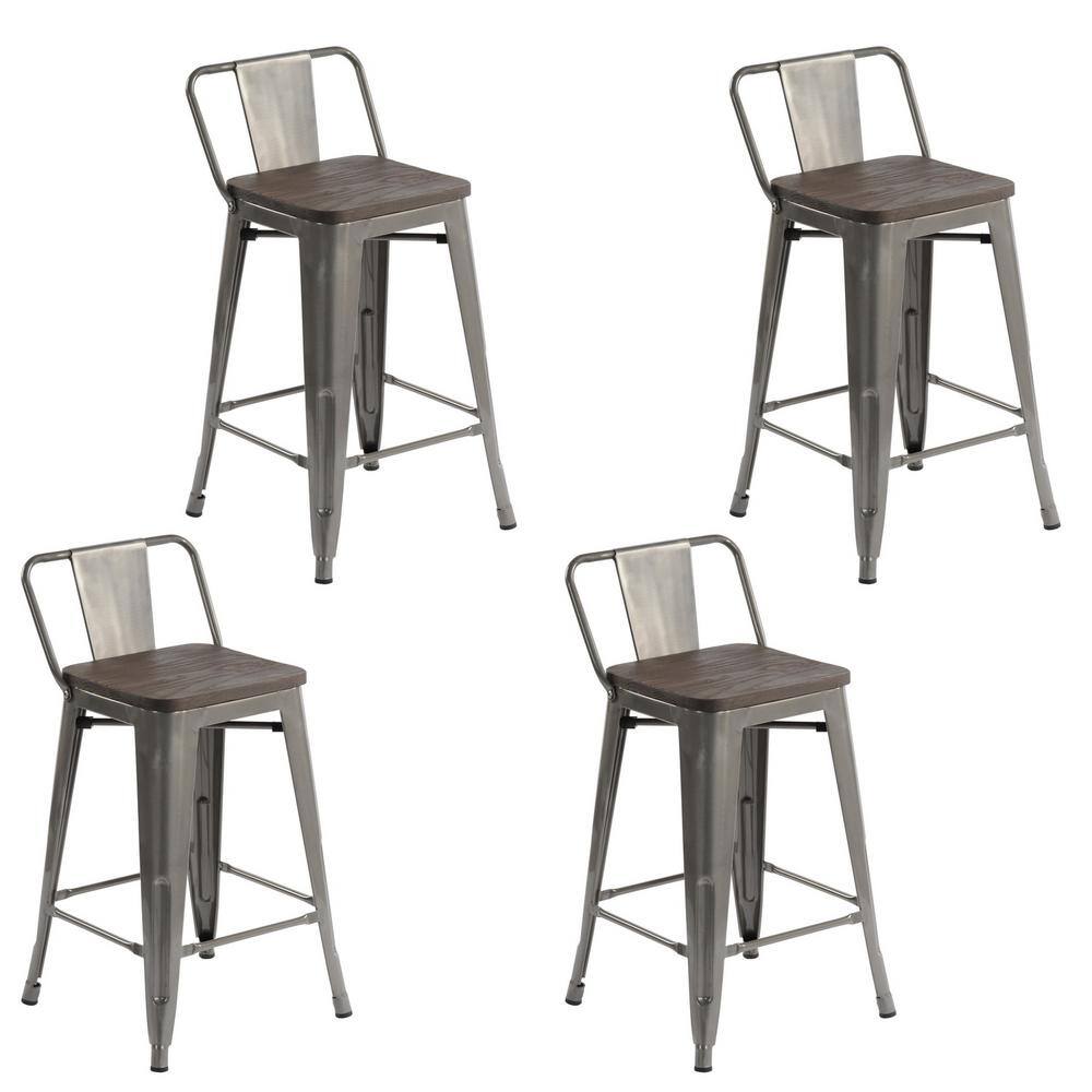 Homy Casa VUSTU 24 in. Kitchen Counter Height Silver Metal Bar Stools ...