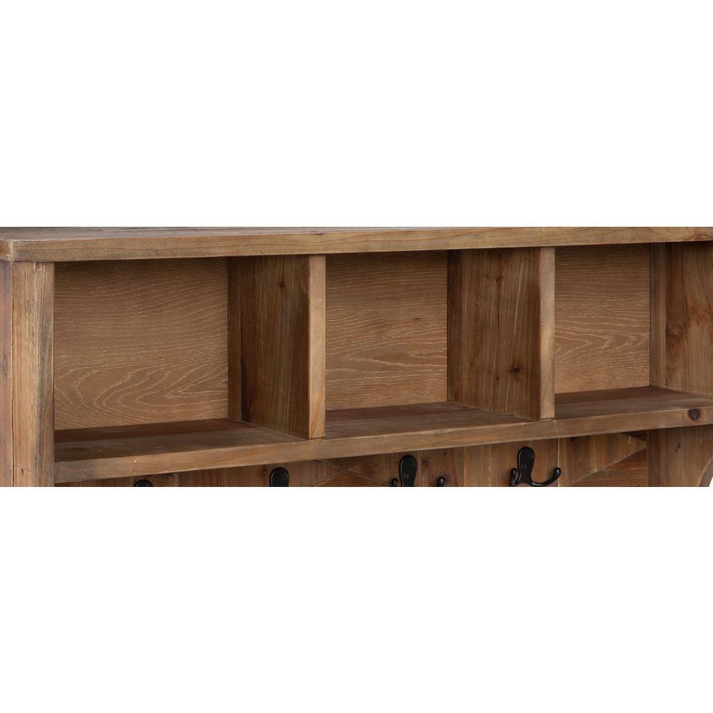 Natural Reclaimed Wood Wall Shelf with Coat Hooks