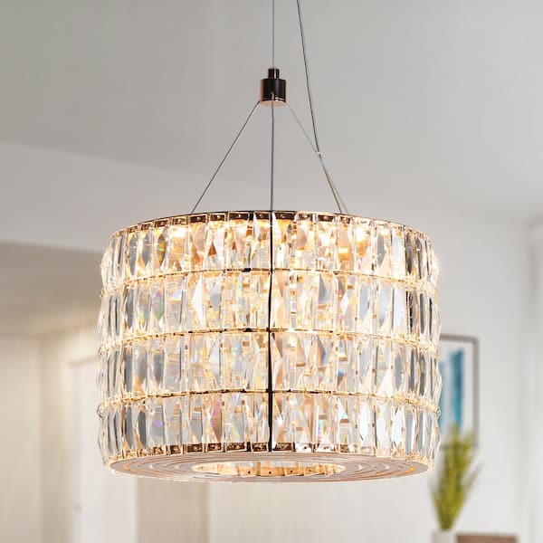 Brusmogan 1-Light dimmable Integrated LED Plating Rose Gold Cylinder Chandelier with Crystals