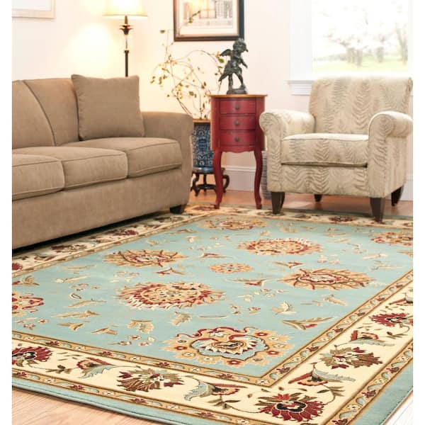 Lyndhurst Blue/Ivory 5 ft. x 8 ft. Border Floral Geometric Area Rug