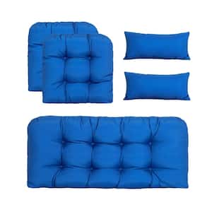 Outdoor Settee Loveseat Bench Cushions w 2 Lumbar Pillows Set of 5 Wicker Tufted Cushions for Patio Furniture, Navy Blue