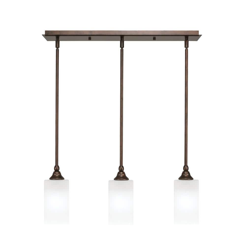 Livingston 100-Watt 3-Light Bronze Shaded Pendant Light with 3.5 in. White 