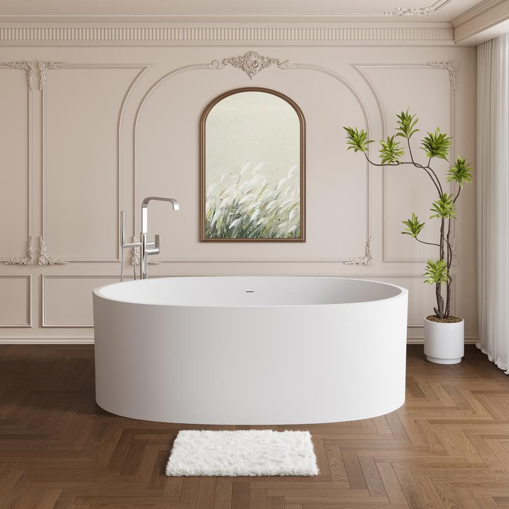 64.96 in. x 34.25 in. Solid Surface Stone Resin Flatbottom Freestanding Soa