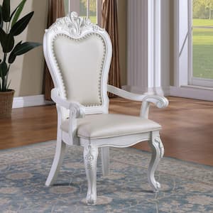 Divino Grand White Leatherette Upholstered Dining Chair With Arms (Set of 2)