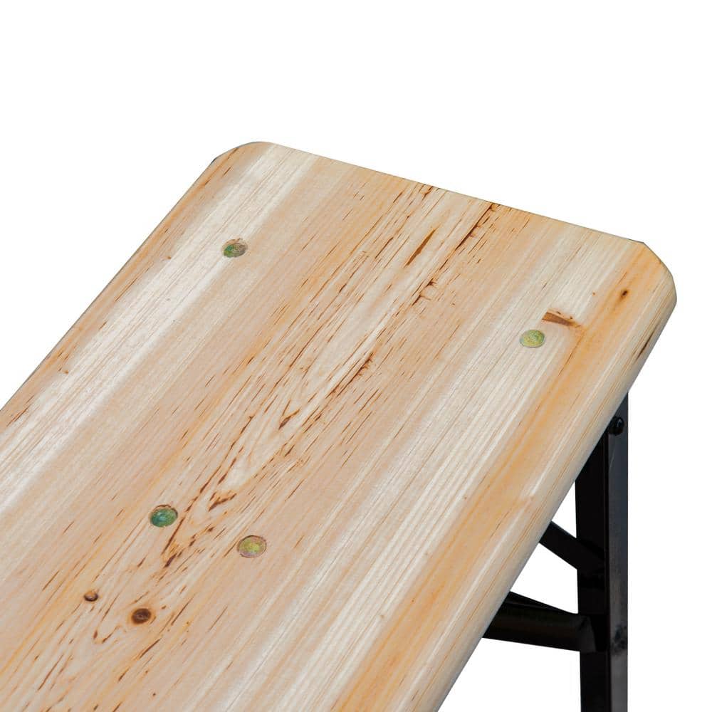 Natural Fir and Black Steel 6' Folding Picnic Table Set