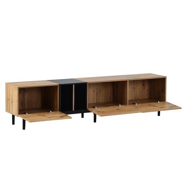 Unbranded 76.8 in. W x 15 in. D x 18.9 in. H Brown Linen Cabinet with TV Stand for 80 in. and 3 Storage Cabinet Console Table