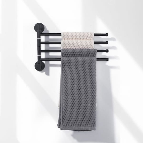 13 in. Wall Mounted Swivel 4-Arm Towel Bar Bath Hardware Accessory in Matte Black