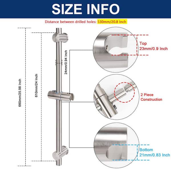 1-Piece Bath Hardware Set with Height Angle Adjustable Shower Holder for Bathroom Bath Shower in Brushed Nickel 120