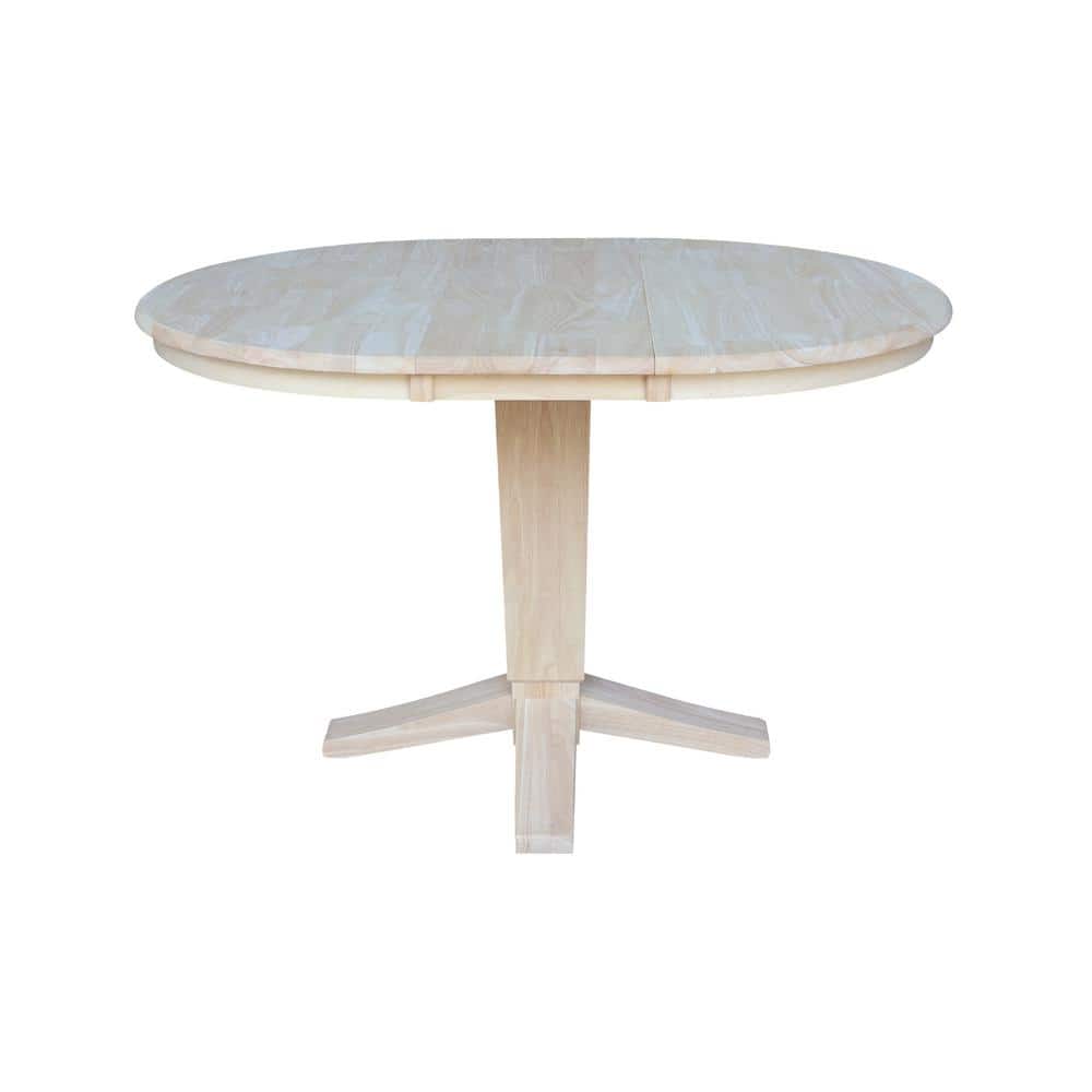 Unfinished Solid Wood Round Extendable Dining Table, 48 in