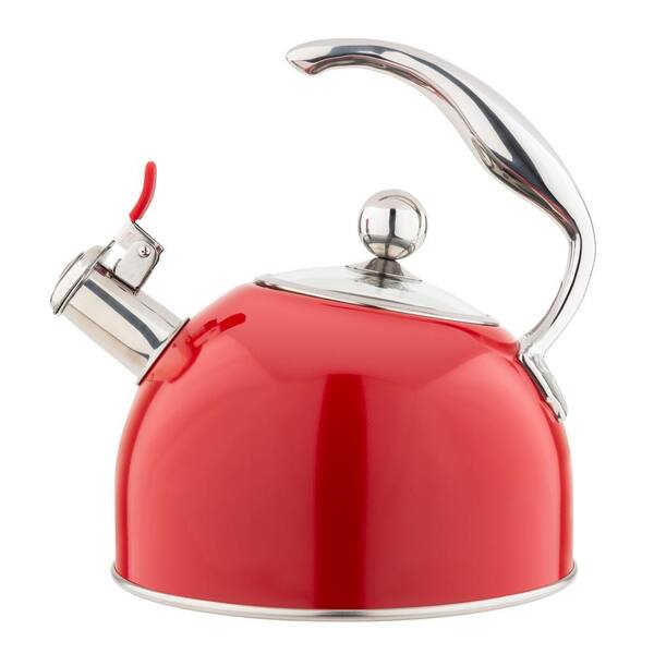 2.6 Qt. 10 cups Stainless Steel Whistling Kettle with 3-Ply Base, Red