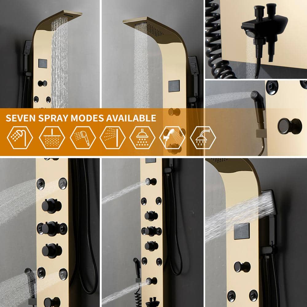 Gold and Black Brass 8-Jet Rainfall Shower Panel System
