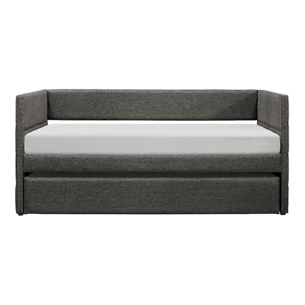 Lazzara Lorena Dark Gray Fabric Upholstered Twin Daybed with Trundle