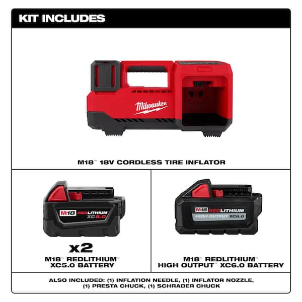 M18 18-Volt Lithium-Ion Cordless Portable Inflator w/M18 (1) High Output 6.0Ah Battery & (2) 5.0Ah Battery