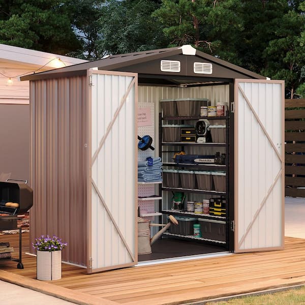 Sizzim 6 ft. D x 3.9 ft. W Metal Storage Brown Shed with Floor