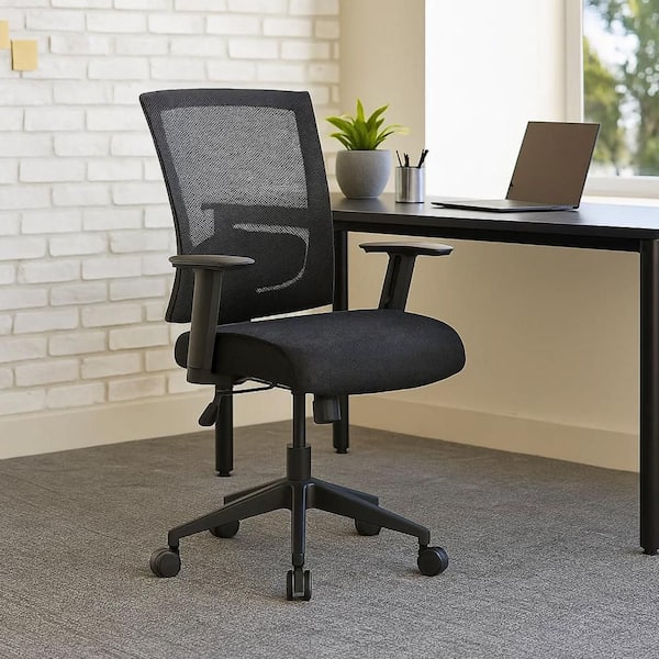 flatb2002　office Benjara Mesh Rolling Office Task Chair in Black Arms BM344450