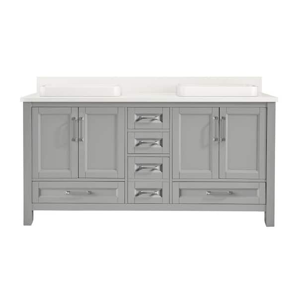 Bentworth 60 in. Double Semi-Recessed Sinks Light Gray Bath Vanity with White Engineered Marble Top (Assembled)