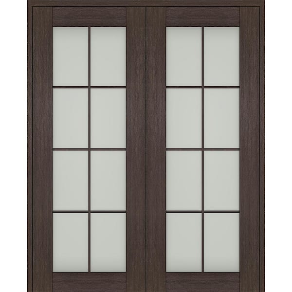 Vona 60"x 80" Both Active 8-Lite Frosted Glass Veralinga Oak Wood Composite Double Prehung French Door