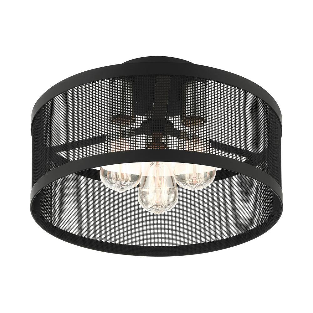 Emilia Crystal-Infused 3-Light Indoor/Outdoor Drum LED Pendant in Black/Brushed Nickel