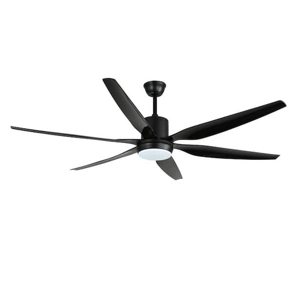 66 in. Matte-Black Ceiling Fan with Tri-CCT 1350-Lumen LED, 6 ABS Blades, DC Motor, Remote and 3 Downrods